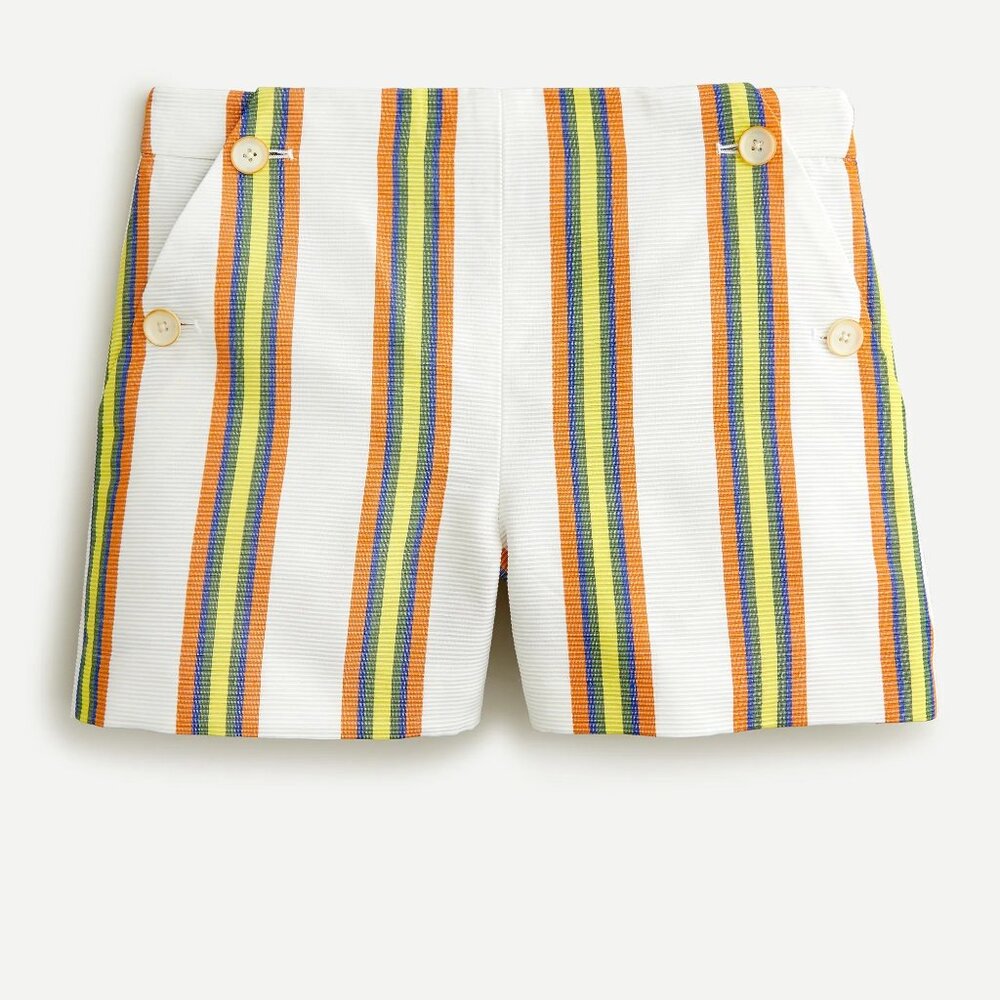 J. Crew High-Rise Striped Cotton Shorts in White, Orange, Yellow, Blue